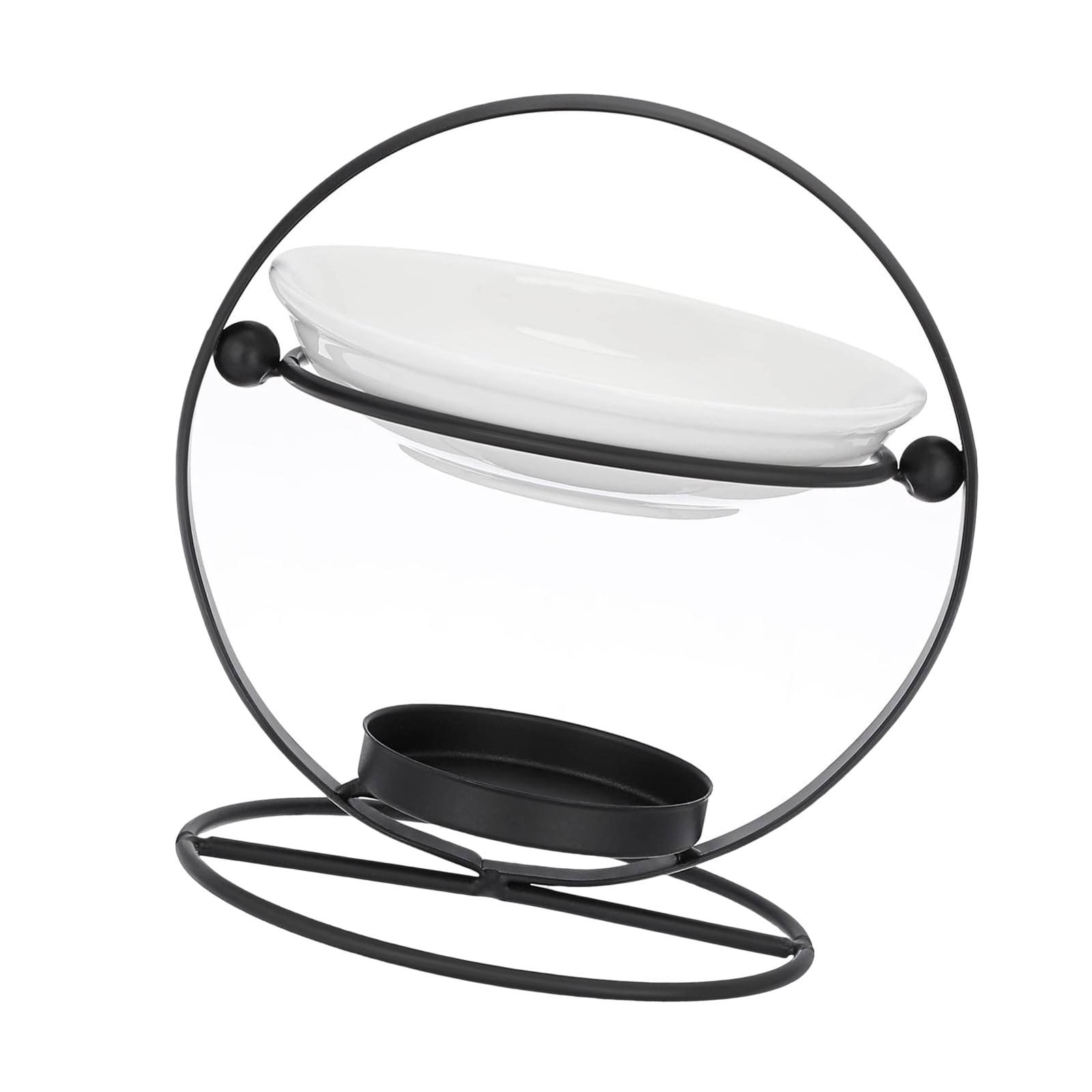 Kominek do aromaterapii, Z unikalną okrągłą ramą, stojakiem na tealighty do użytku domowego i biurowego. Aromaterapia(Black)