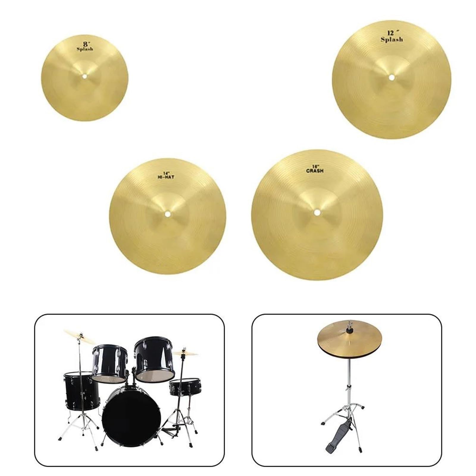 Profesjonalna Talerz 8 12 14 16 Calowy Bęben Mosiężne Talerze Perkusja Splash Crash Hi Hat Akcesoria Narzędziowe Dla Początkujących(12 Inch)