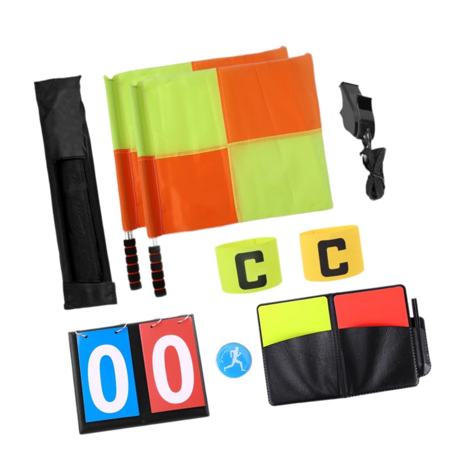 Menolana Soccer Referee Kit Soccer Ref Flag Whistle Referee Flag Accessories for Games Competition Football Basketball Training