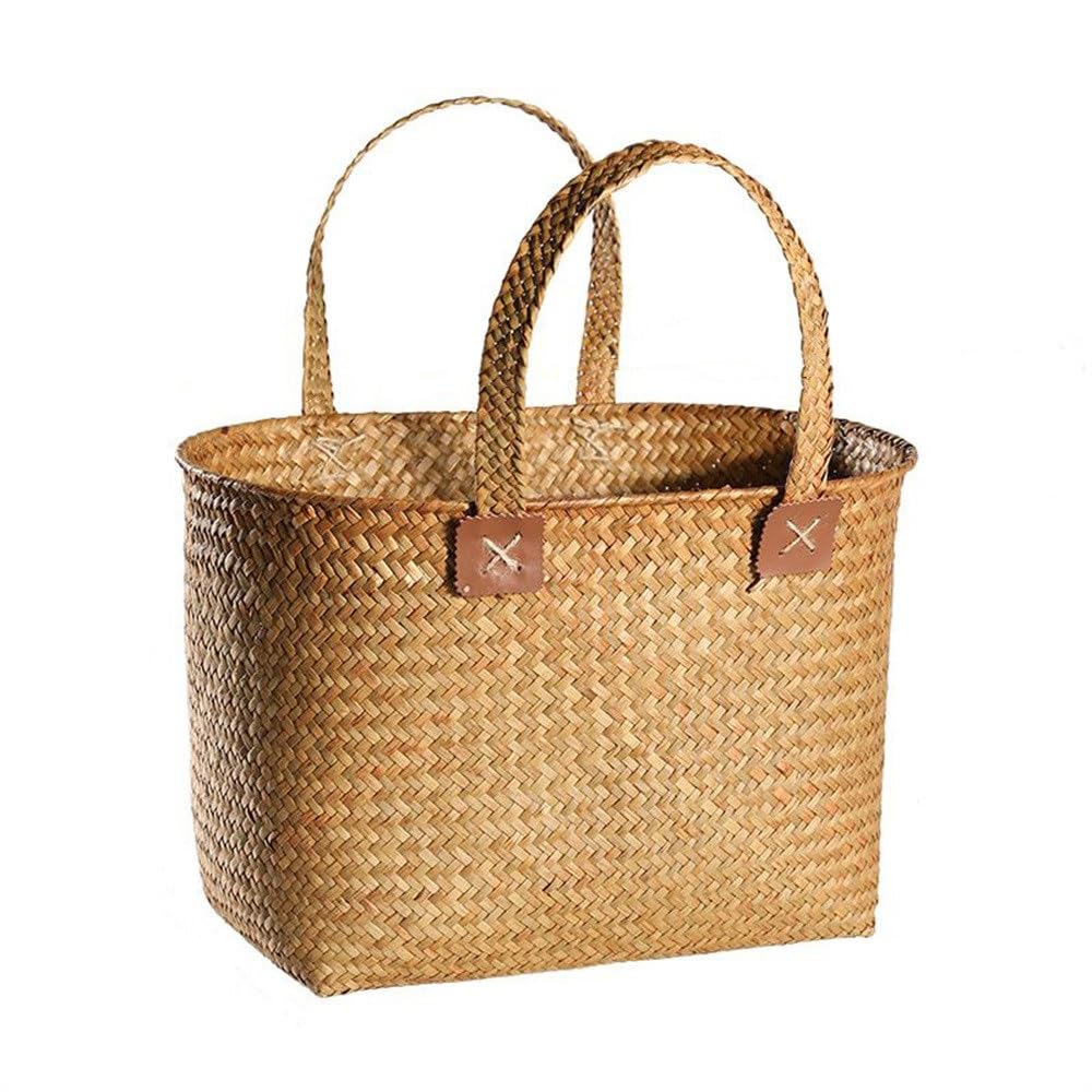 Wicker Picnic Basket Carrying Picnic Basket Straw Fruit for Picnic Camping Outdoor(40cm)