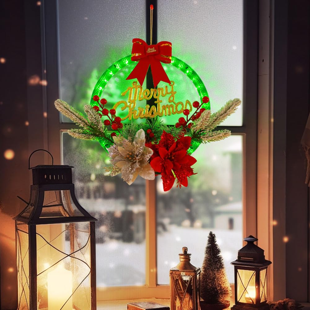 20 inch kerstkrans voor voordeur decoraties, paarse kunstmatige dennenaald kerstbal bessen bloem dennenappel Garland ornament, voor binnen buiten thuis muur kerstfeest decor
