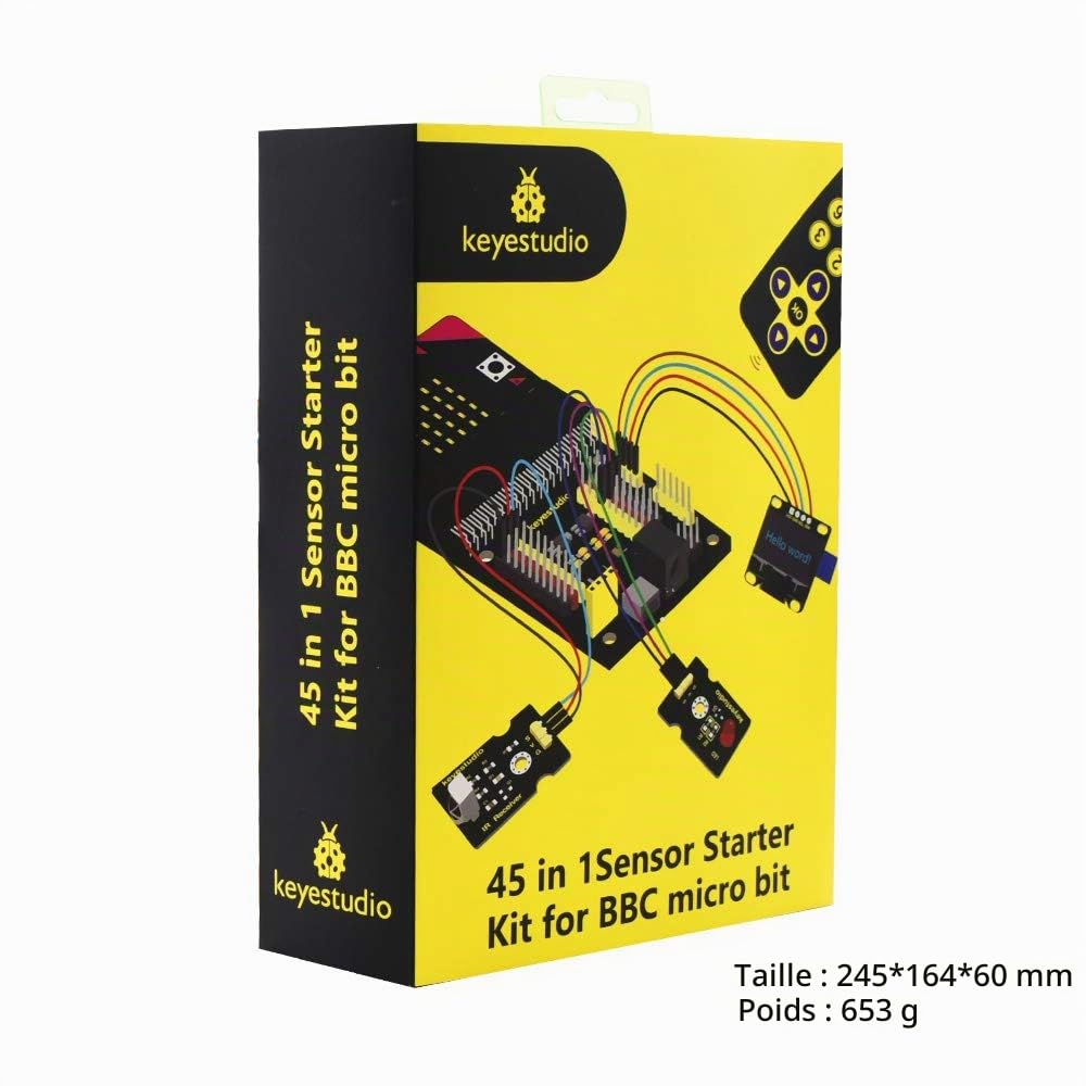 KEYESTUDIO BBC Micro bit V2.2 Kit de démarrage de capteurs avec Micro bit V2.2 Board, avec 45 modules électroniques, Code tutoriel pour Enfants et Adultes