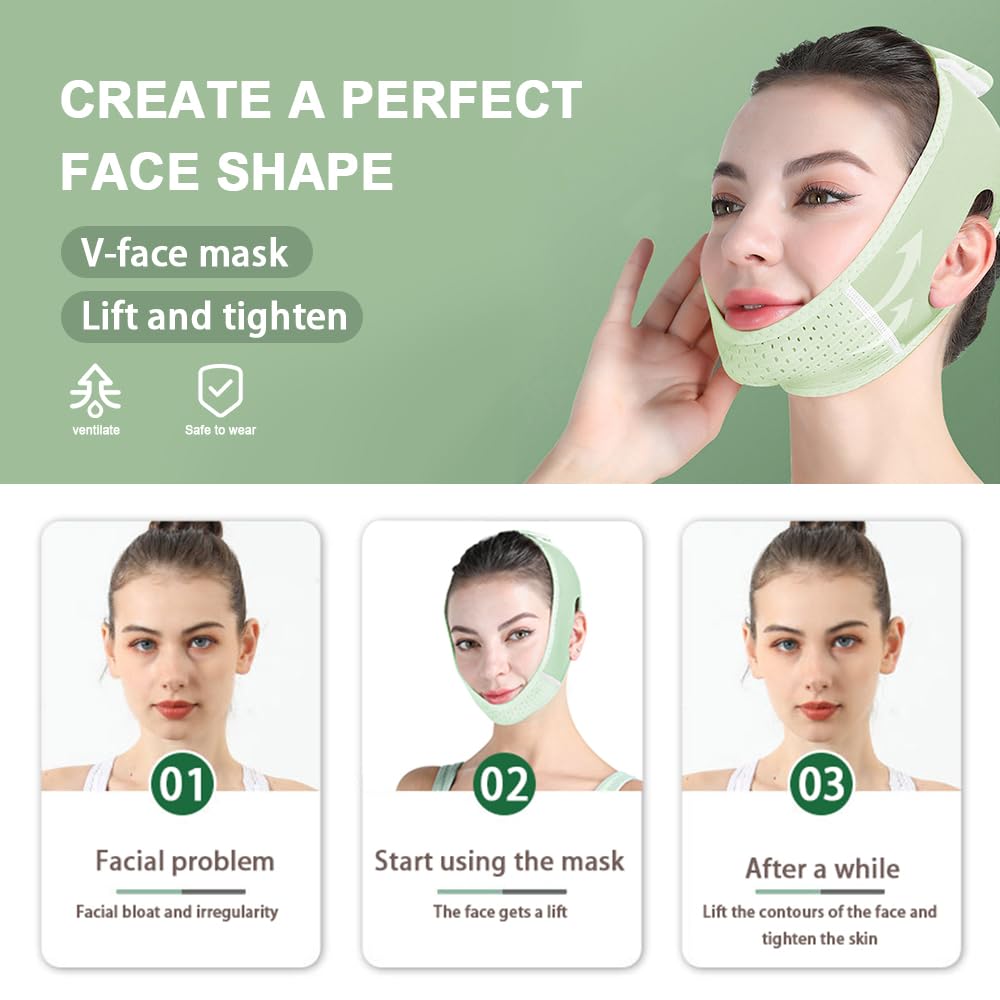 XFSRG Slimming Belt, Double Chin Band Women Double Chin Mask Women Face Mask Firming V Shape Remove Double Chin Lifting Visage (Green) - Image 3