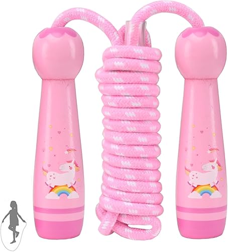 Miniatura 6 de Cuerda de saltar para niños, cuerda de saltar ajustable para niños pequeños con mango de madera y cuerda de algodón, bonita cuerda de saltar para