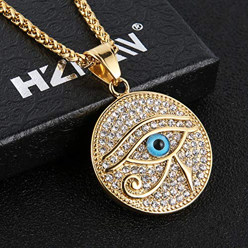 HZMAN 18k Gold Plated Eye of Horus Necklace Eye of Ra Egypt Protection Dog Tag Pendant Stainless Steel Necklace Jewelry Gift4