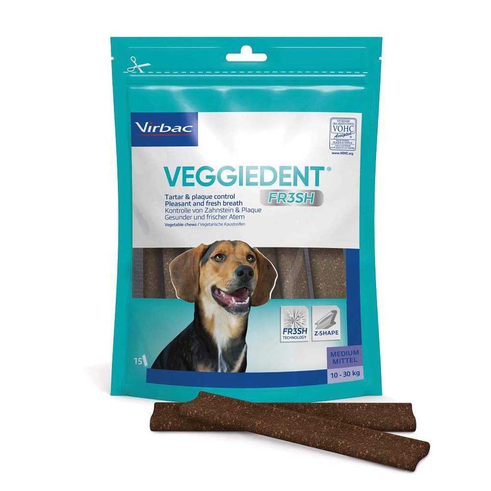 Virbac Veggiedent FR3SH Dental Chews for Medium Dogs 10-30kg - Helps Clean Teeth & Freshen Breath. X15 Chews