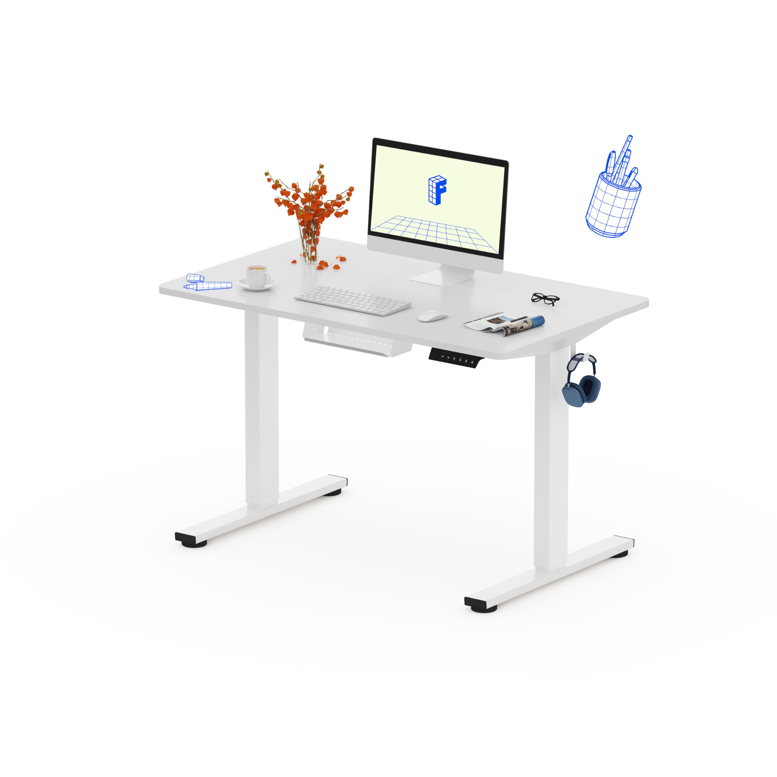 FLEXISPOT 100x60 cm Scrivania Regolabile in Altezza con Ganci e Gestione Cavi, Pannello Unico Elettrica con Controller Intelligente, Standing Desk Motorizzata
