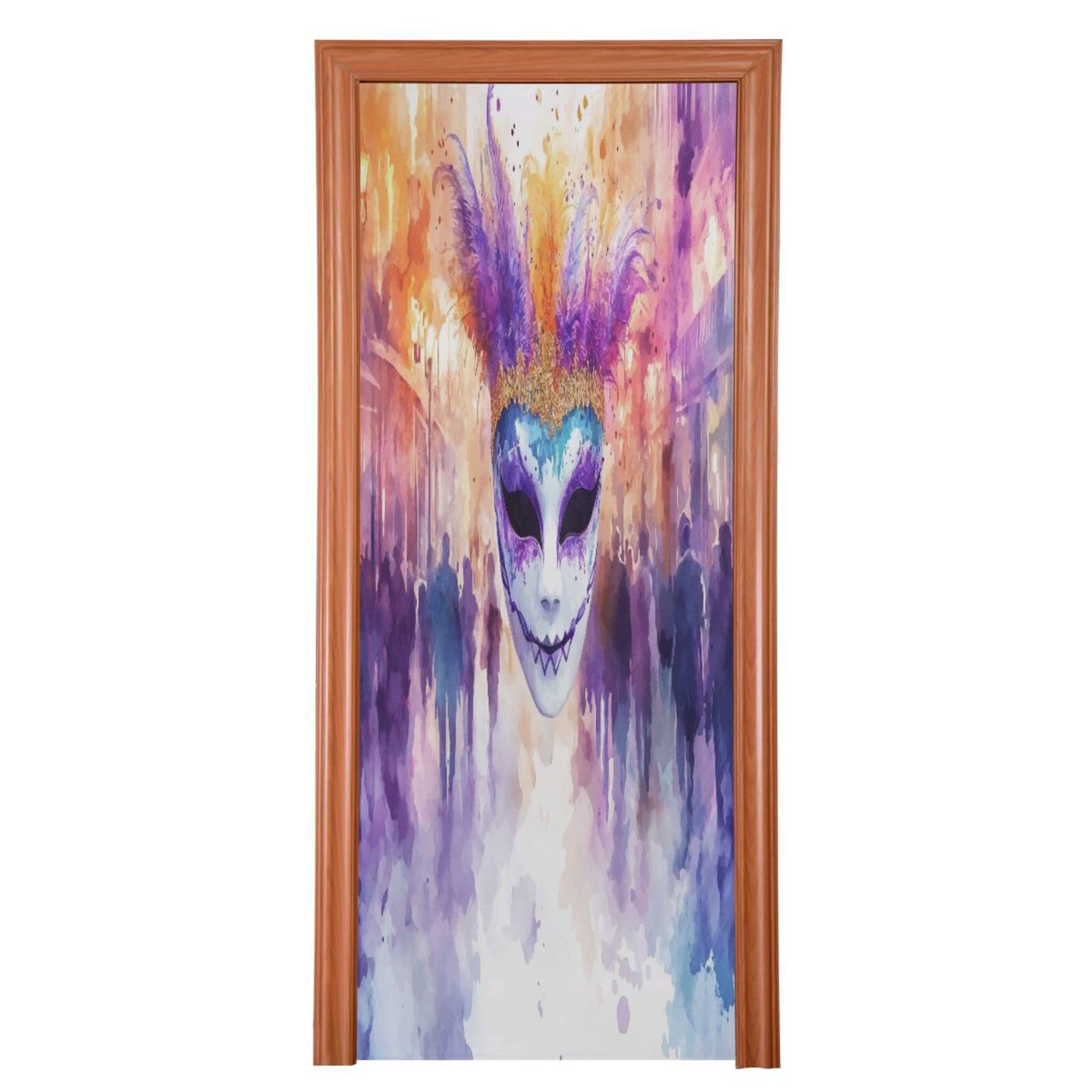 FLildon Mardi Gras Masquerade Masks Door Cover Decoration, Party Accessory Porch Decor for Festive Ornament Room Door Covers 35 x 79 Inch