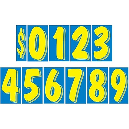 VERSA-TAGS 7 1/2 Inch Yellow & Blue Vinyl Numbers Decals 11 Dozen Set Car Windshield Pricing