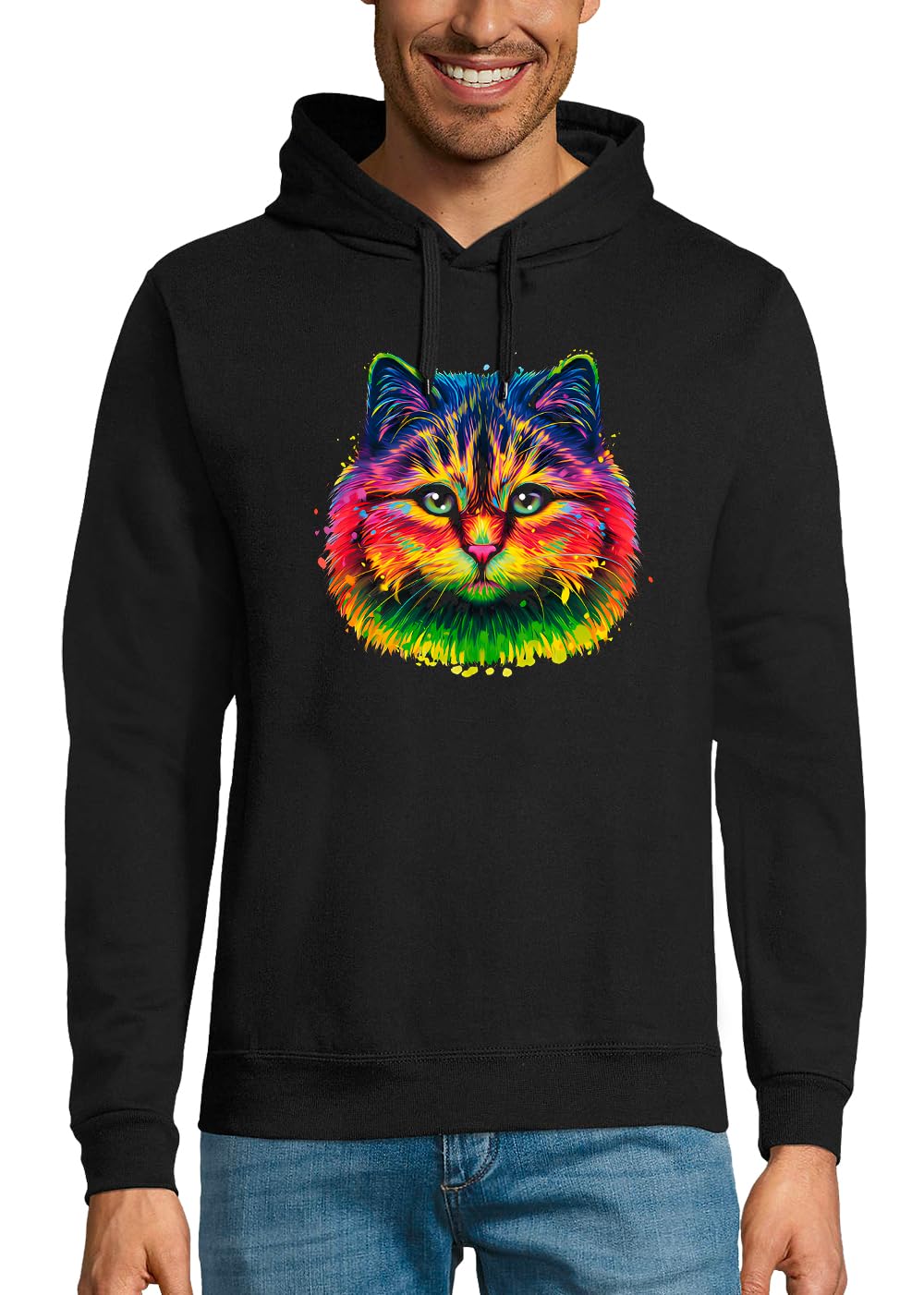 Sweat à capuche chat fluorescent multicolore pour homme - 4