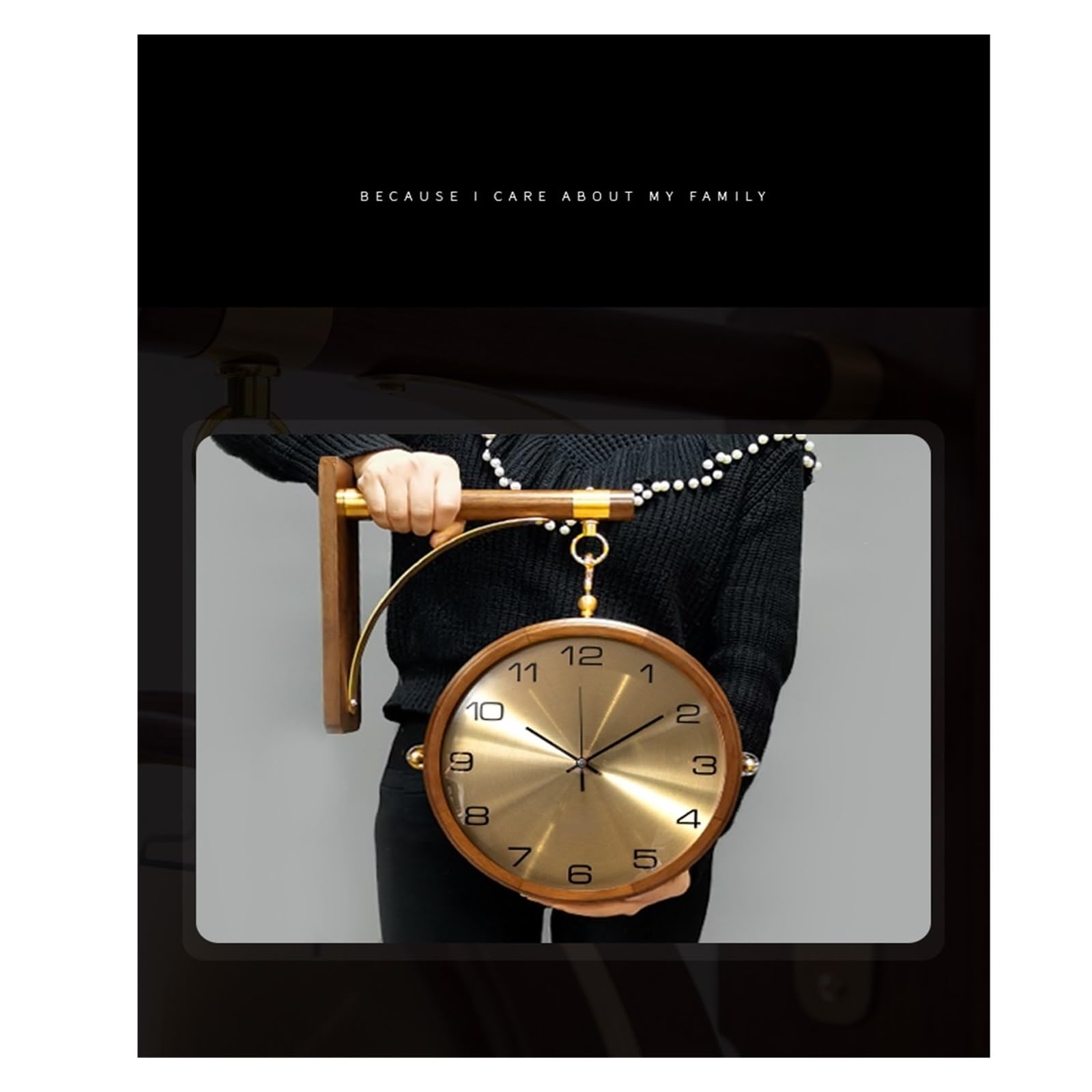 Reloj De Pared Lateral Doble Lujo, Madera Maciza Giratorio Silencioso Metal, Relojes Grandes Modernos, Decoración del Hogar, La Sala Estar Preciso Y Silencioso(360 Walnut Copper)
