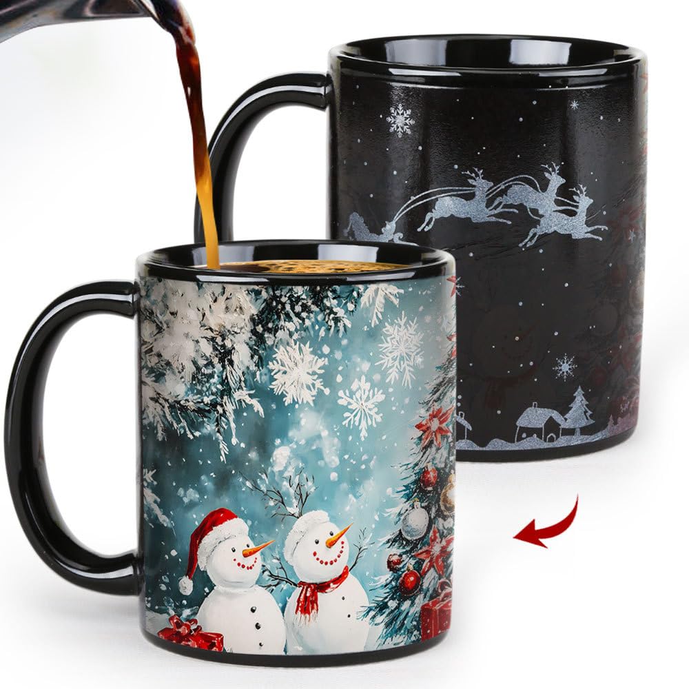 Syzplnwy Magic Christmas Colour Changing Mug, 330ml Heat Activated Ceramic Cup with Festive Designs, Ideal for Holidays