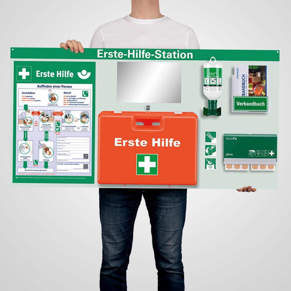 Erste-Hilfe-Station Premium 'Pro', ASR A4.3/DIN 13169, 116 x 60 cm, Art.-Nr. 611674 | Pflasterspender | Augenspülflasche | Verbandkoffer