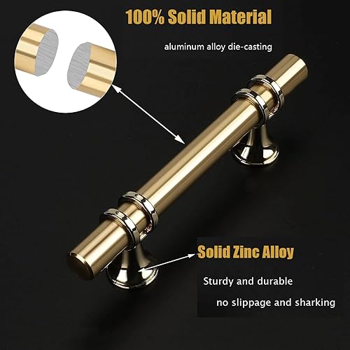 Miniatura 3 de Haliwu Paquete de 20 manijas de gabinete doradas, tiradores de gabinete de latón cepillado, manijas de gabinete de cocina, manijas de gabinete de