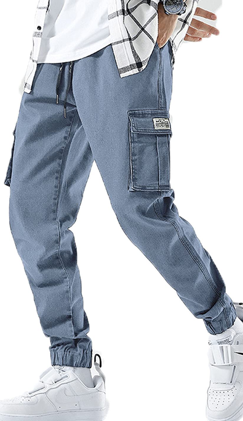 AmbcolStreetwear Hip Hop Cargo Joggers Pants for Men Women Denim Overalls Sports Techwear Casual Trousers