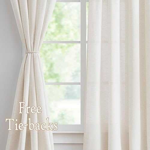 Miniatura 3 de Treatmentex Cortinas de Lino Semi Transparentes Naturales de 84 Pulgadas de Largo, Cortinas de Mezcla Country Falx para Sala de Estar, Casa de