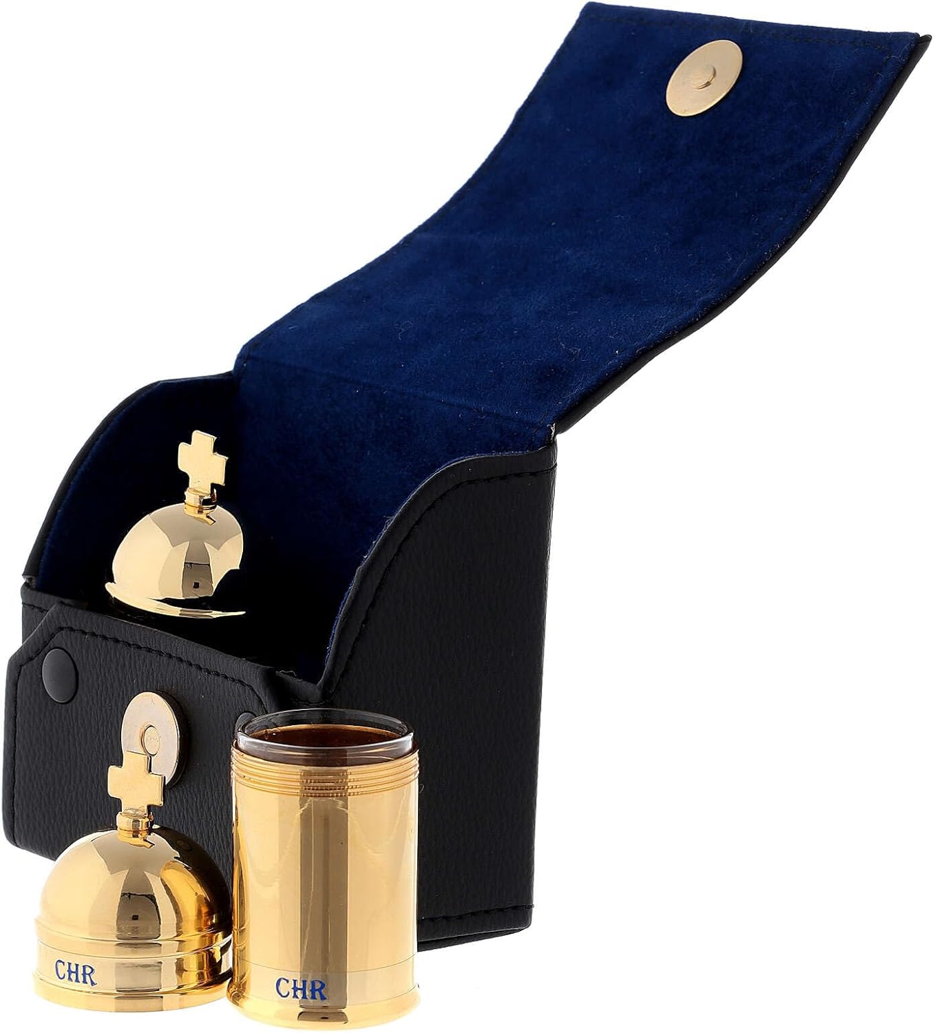 Chrismatory Set: 2 holy Oil containers case Blue Inside