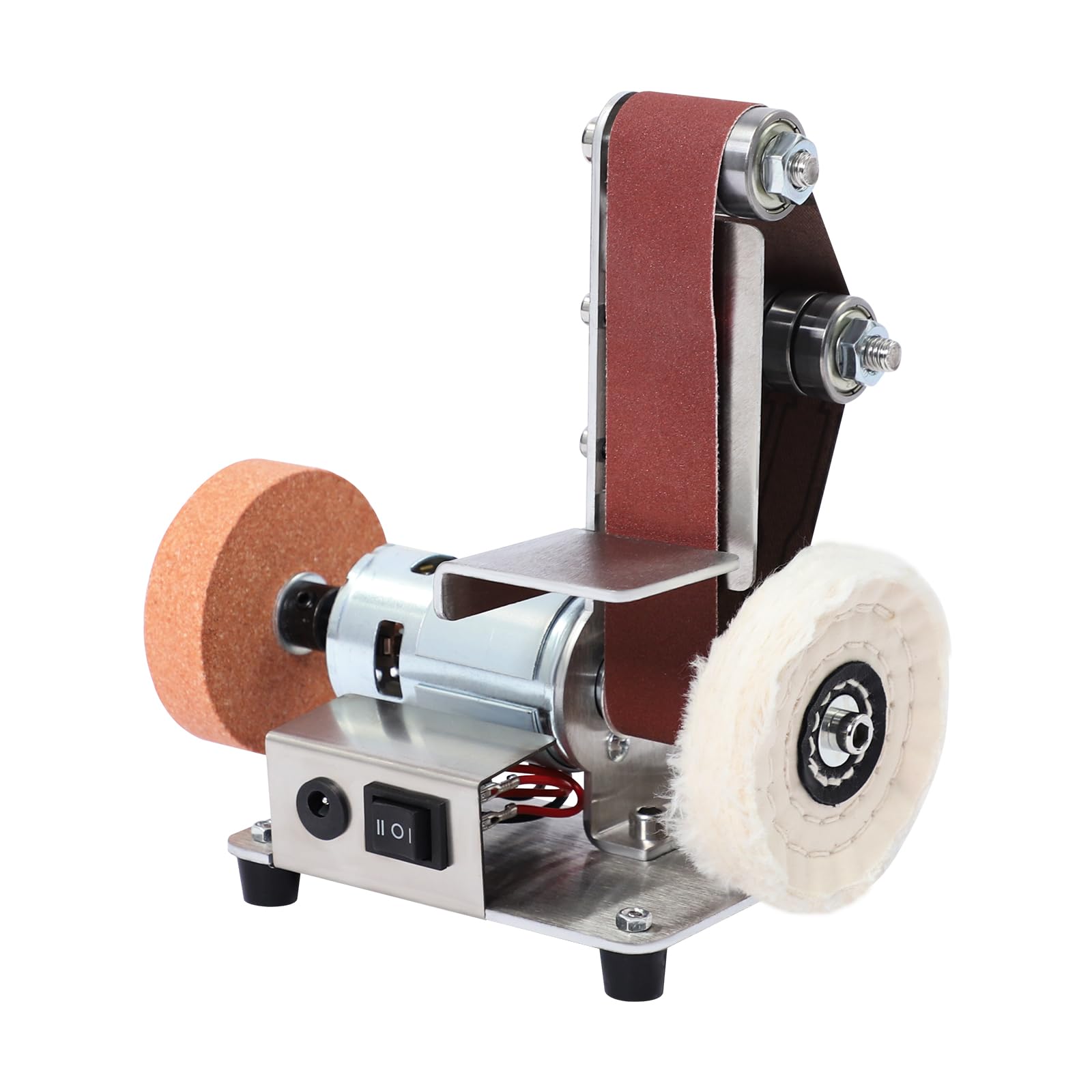 Mini lijadora de banda 4000-9000 rpm, lijadora eléctrica de mesa con motor 775 y regulación de 7 marchas, lijadora de banda compacta, montaje en mesa para madera, metal, modelismo, bricolaje, pulido