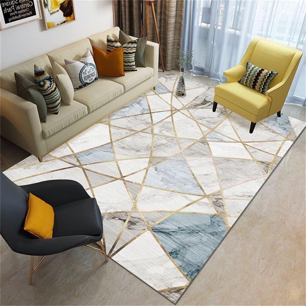 Tapis de salle à manger moderne gris et bleu pour sublimer le sol