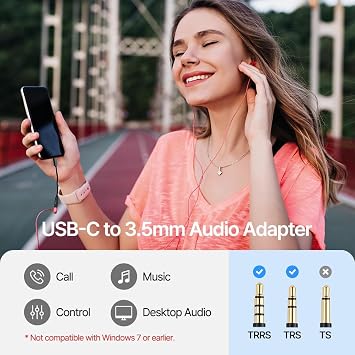 AZLA A100 Smart DAC USB C to 3.5mm Headphone Jack Adapter with USB-A