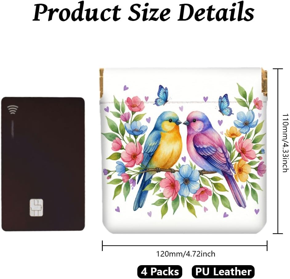 Peacoblue 4Pcs Small Leather Squeeze Coin Purse for Women-Flower Branch and Bird Pattern Waterproof & Durable Snap Closure Change Pouch Mini Money Wallet Bag for Adult Teen Girls Best Gift - Image 2