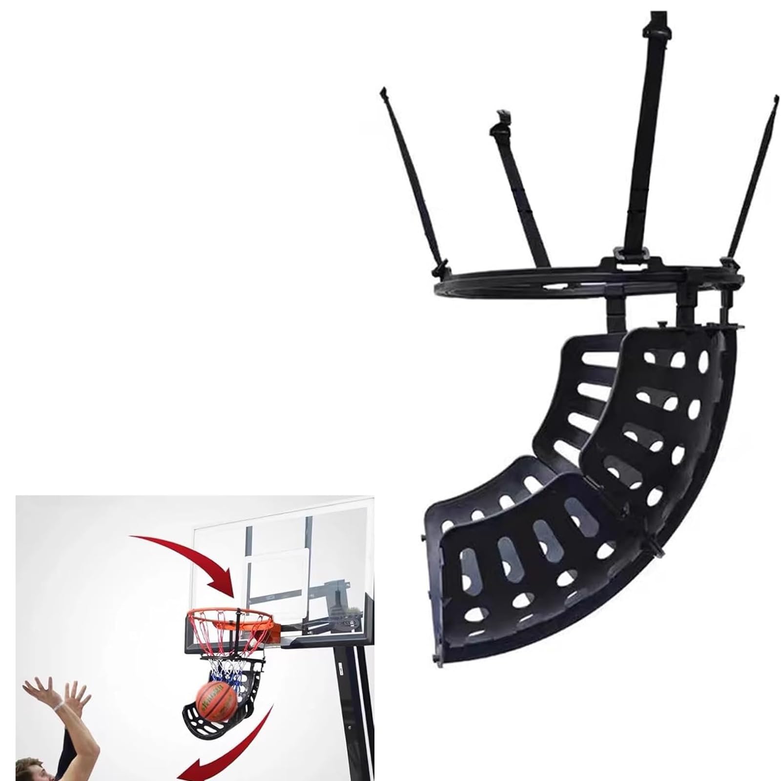 KJZQXYX Basketball Return Attachment, 25.6 × 15 In 360 Degree Rotatable Basketball Return Attachment Shot Returner, Chute Shot Returner
