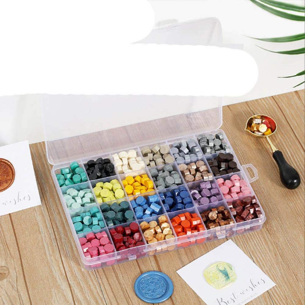 Ensemble de cire de laque en boîte transparente de 24 couleurs, tampons clairs, personnalisation de particules de joint de poudre d'or -15 couleur 3