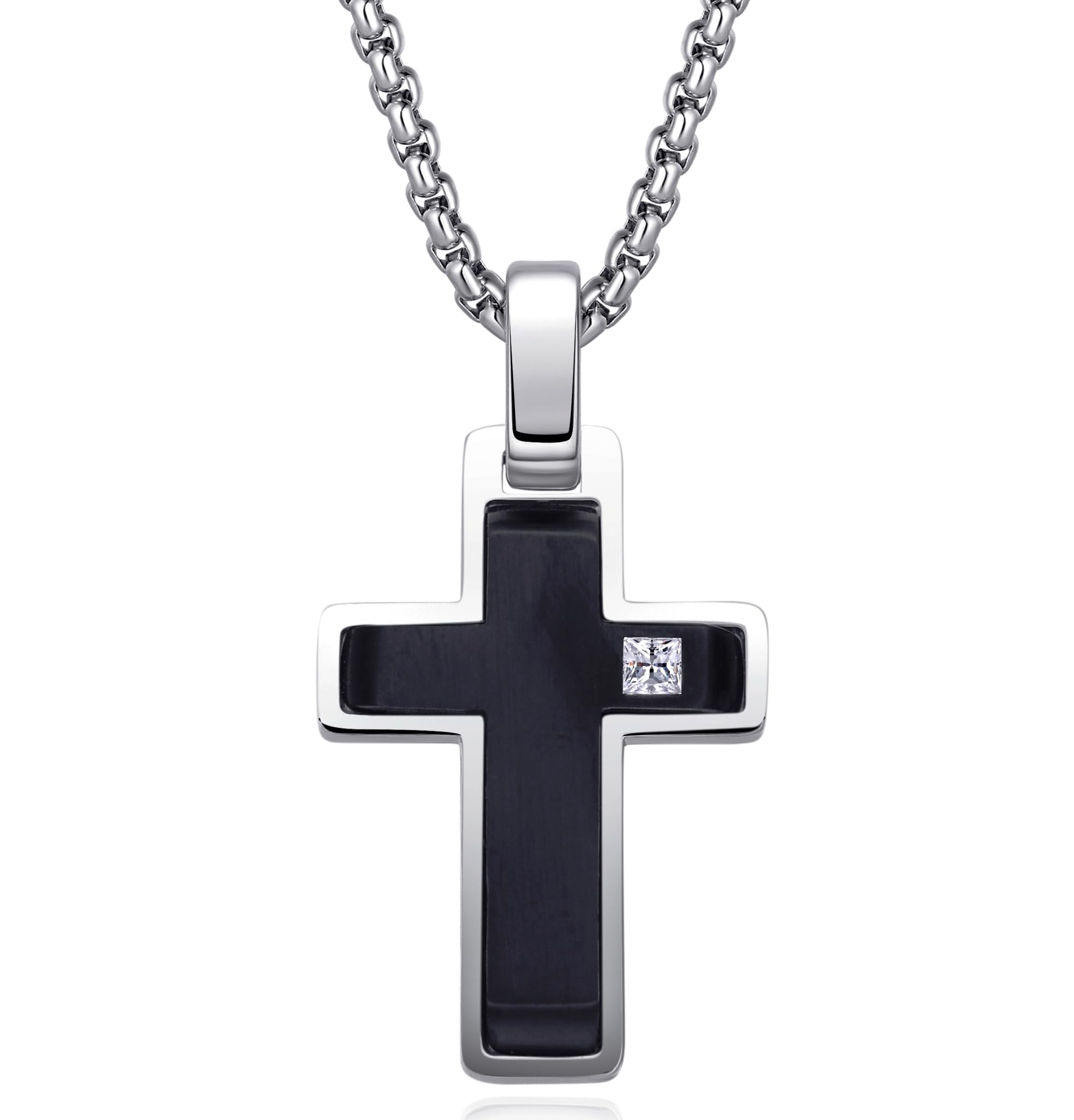 Dada Gioielli - Collana Croce Zircone Brillante Laterale Stile Satinato Diamantato 45+5cm