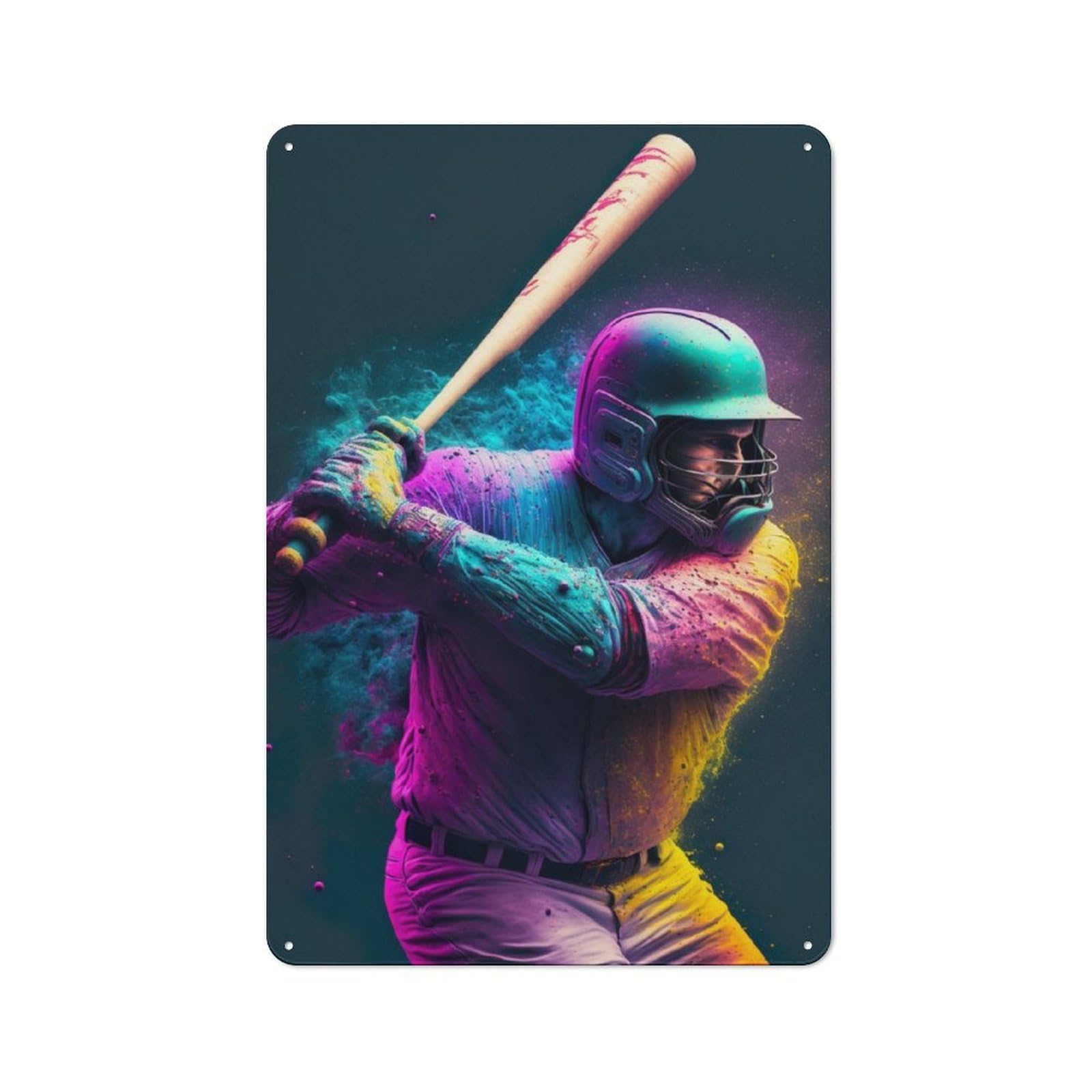 Junmoney Colorful Baseball Player Retro-Style Metal Plaque 30X20cm For Garage Or Workshop, For Garage, Workshop And Man Cave Decoration
