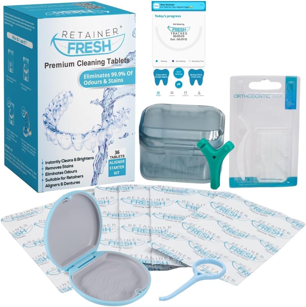 Retainer Fresh Cleaning Kit & Tablets - 36 Tablets 1 Month Supply , Brite, and Stain-Free - Cleaner Tablet, Mouth Guard, Dentures, Aligners