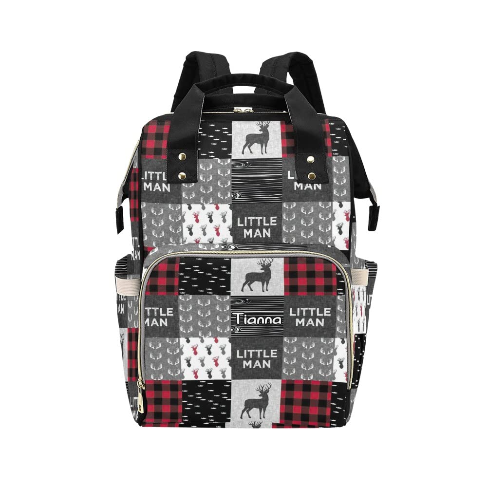 XOZOTY Antler Red Woodland Plaid Diaper Bags with Name Waterproof Mummy Backpack Nappy Nursing Baby Bags Gifts Tote Bag for Women