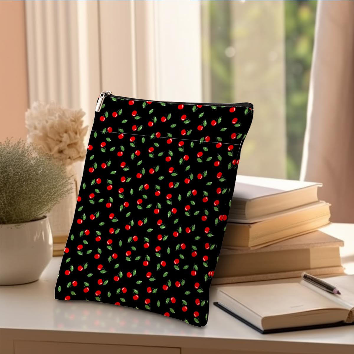 Black Cherries Book Lovers Gifts,Cheeries Book Sleeve, Books Covers for Paperbacks with Zipper Front Pocket Bookish Accessories Cherry Decor Gifts for