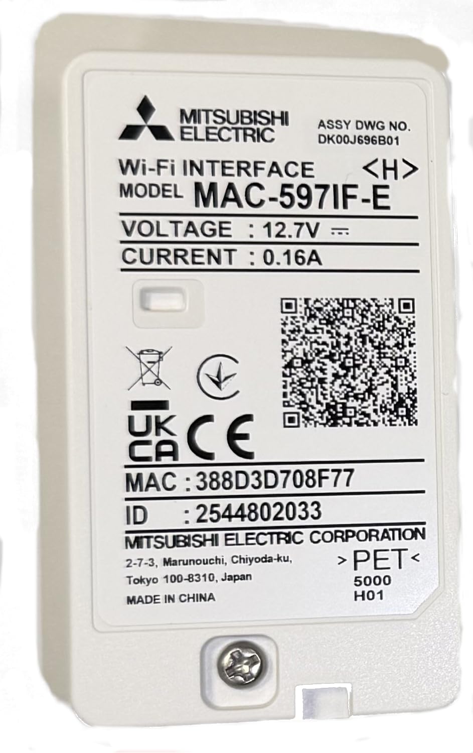Mitsubishi Electric MAC-597IF-E Modulo Wi-Fi per Climatizzatori MSZ-HR, Controllo Remoto con App Melcloud Home, Compatibile con Amazon Alexa e Google Home, Bianco