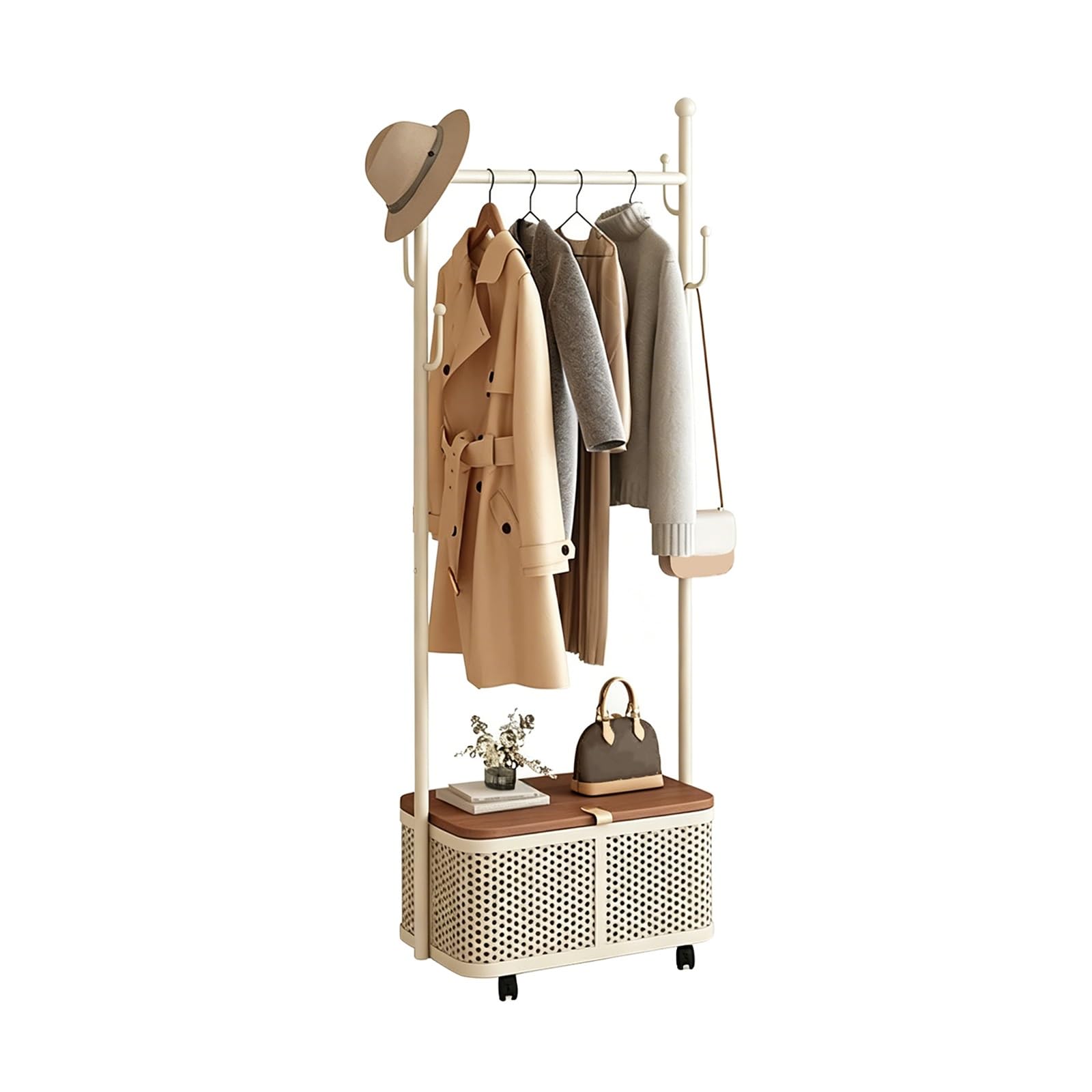 lyxamjrzyp Metal Clothes Rack Rolling, Portable Clothes Rack for Hanging Clothes, Garment Rack for Bedroom Home Laundry Room Wardrobe Organizer(Brown,31.4in/80cm)