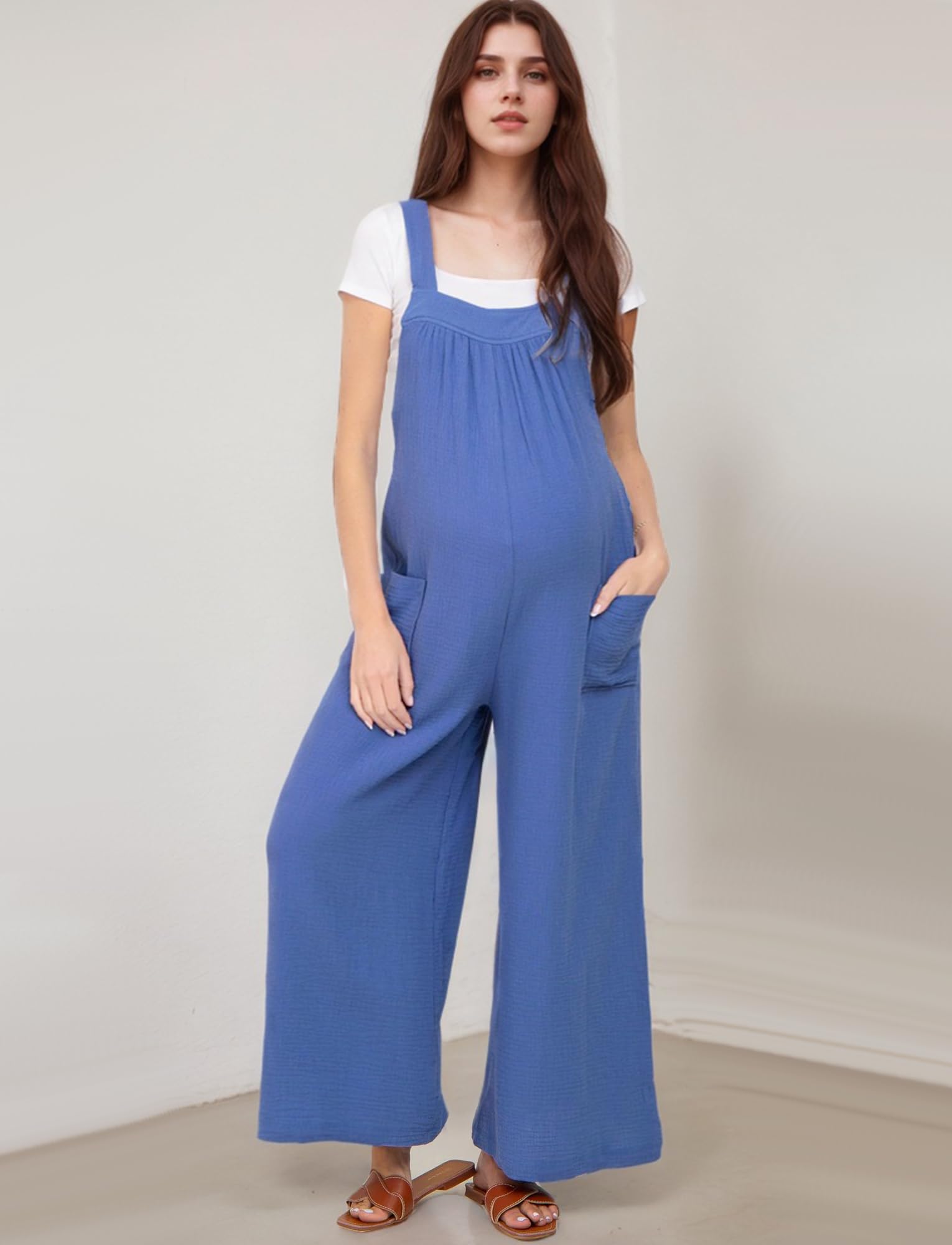 FEOYA Tuta Gravidanza a Zampa d'Elefante Salopette Maternità Larga Comoda Overalls Casual con Pantaloni Lunghi Ideale per Tutto il Giorno