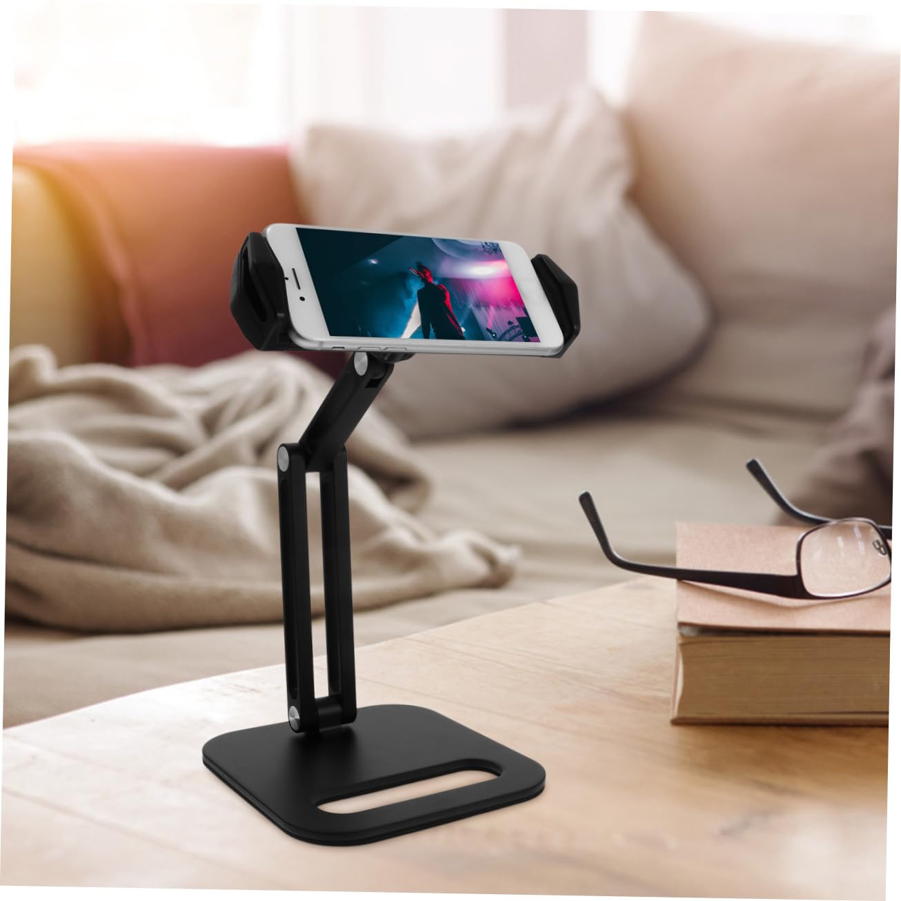 Operitacx Soporte para Teléfono y Tablet Ajustable y Estable de Aleación de Aluminio y TPU para Ver Videos y Transmisiones en Directo en Escritorio Negro