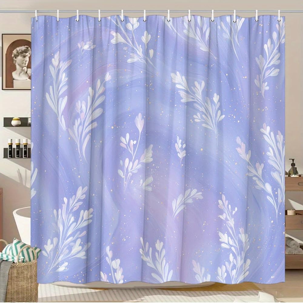 Rideau de douche motif floral tourbillonnant et pois dorés 220h