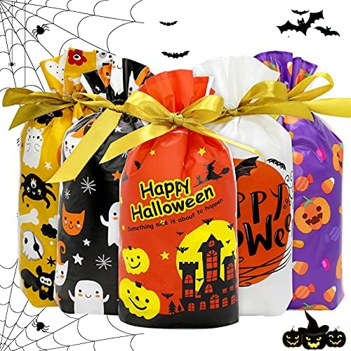 50 Pcs Halloween Candy Bags Halloween Drawstring Candy Bags Halloween Treat Bags Cookie Bags for Halloween Party Favor Gift Wrapping Supplies