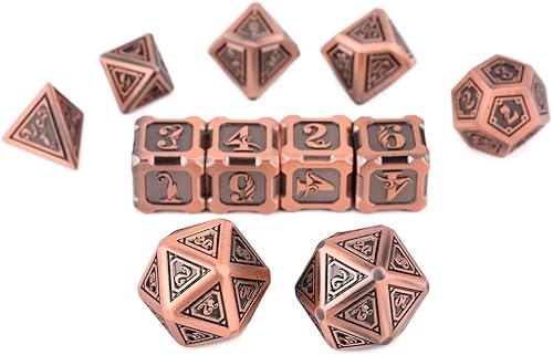 Miniatura 3 de Juego de 11 dados de metal poliédricos de dragón de cobre para D&D, DND, Shadowrun, Pathfinder, Warhammer, Call of Cthulhu y más