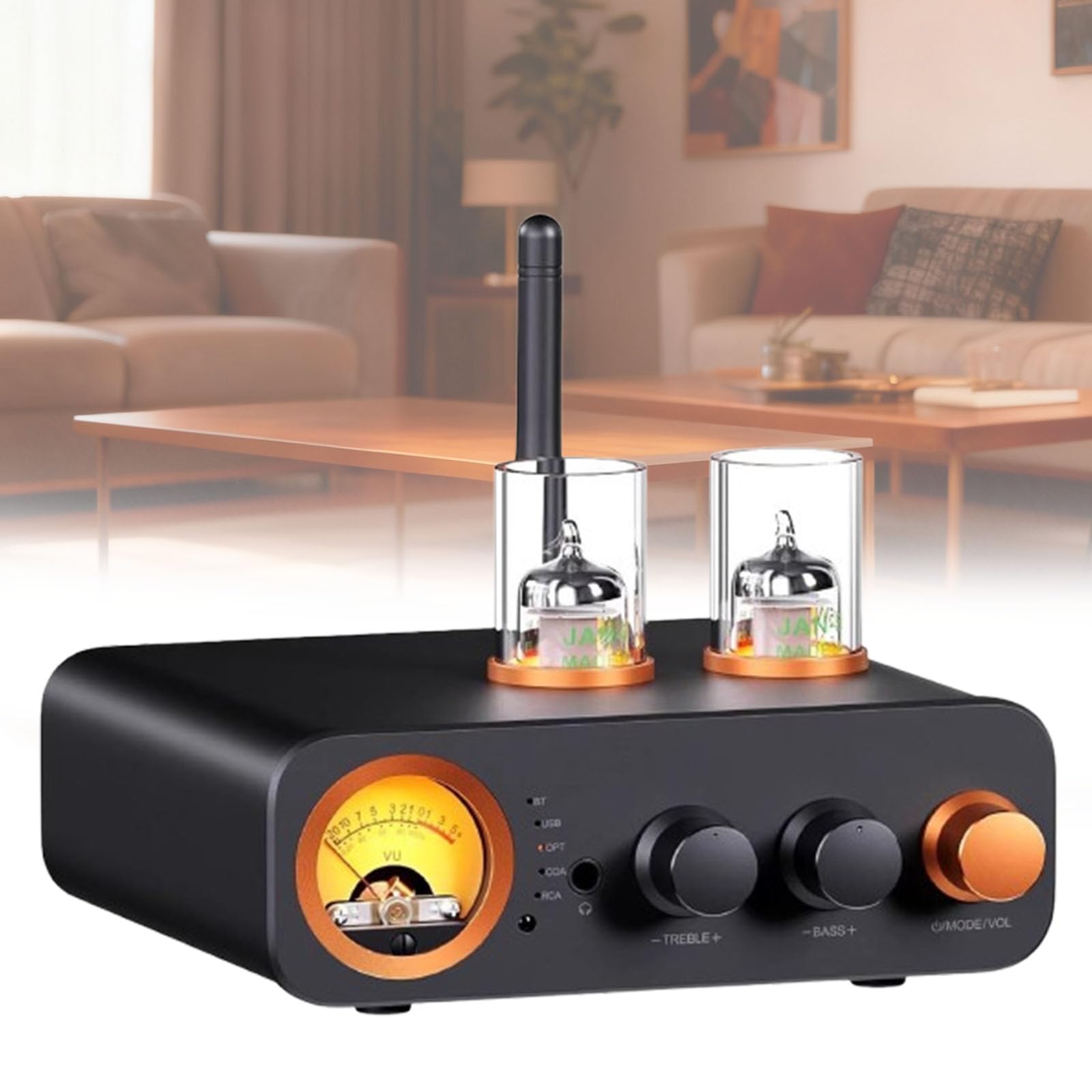 2-kanałowy zintegrowany wzmacniacz z DAC, Bluetooth, miernik VU vintage, do głośników HiFi i słuchawek