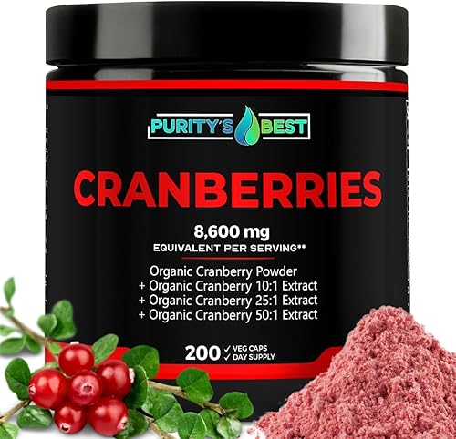 Purity's Best Cranberry Organic Cranberries  200 cápsulas vegetales  Extracto de arándano de 8,600 mg de fuerza, apoyo eficaz de las infecciones