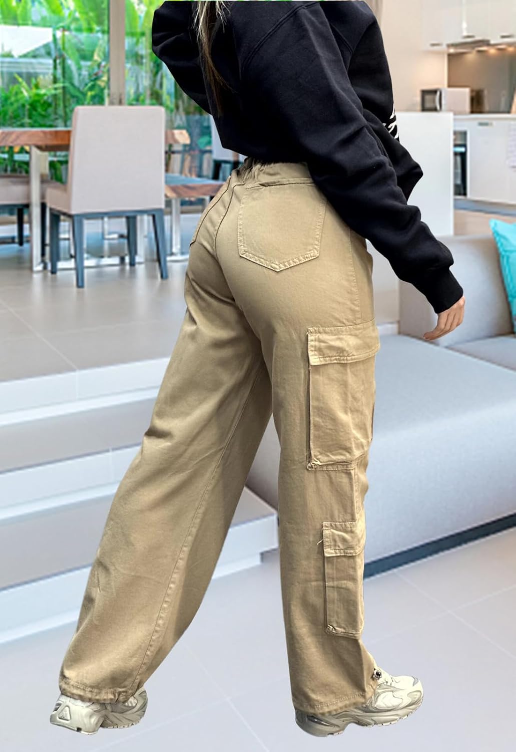 Cargo Pants for Women - High Waist Wide Leg Trousers with Pockets Y2k Trendy Casual Baggy Parachute Pants - Image 6