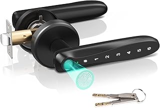 Fingerprint Door Lock, Keyless Entry Keypad Door Lock with Handle, 6-in-1 Biometric Digital Door Knob with 20 Custom Code/40 Fingerprints/Key/Auto Lock, NUTOMO Door Lever for Bedroom Home Garage