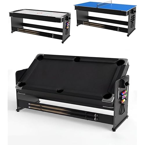 7 ft 3-in-1 Multi-Game Table Air Hockey, Billiards & Ping Pong Combo with Powerful Airflow & Full Accessories for Game Room, Basement, Family Fun