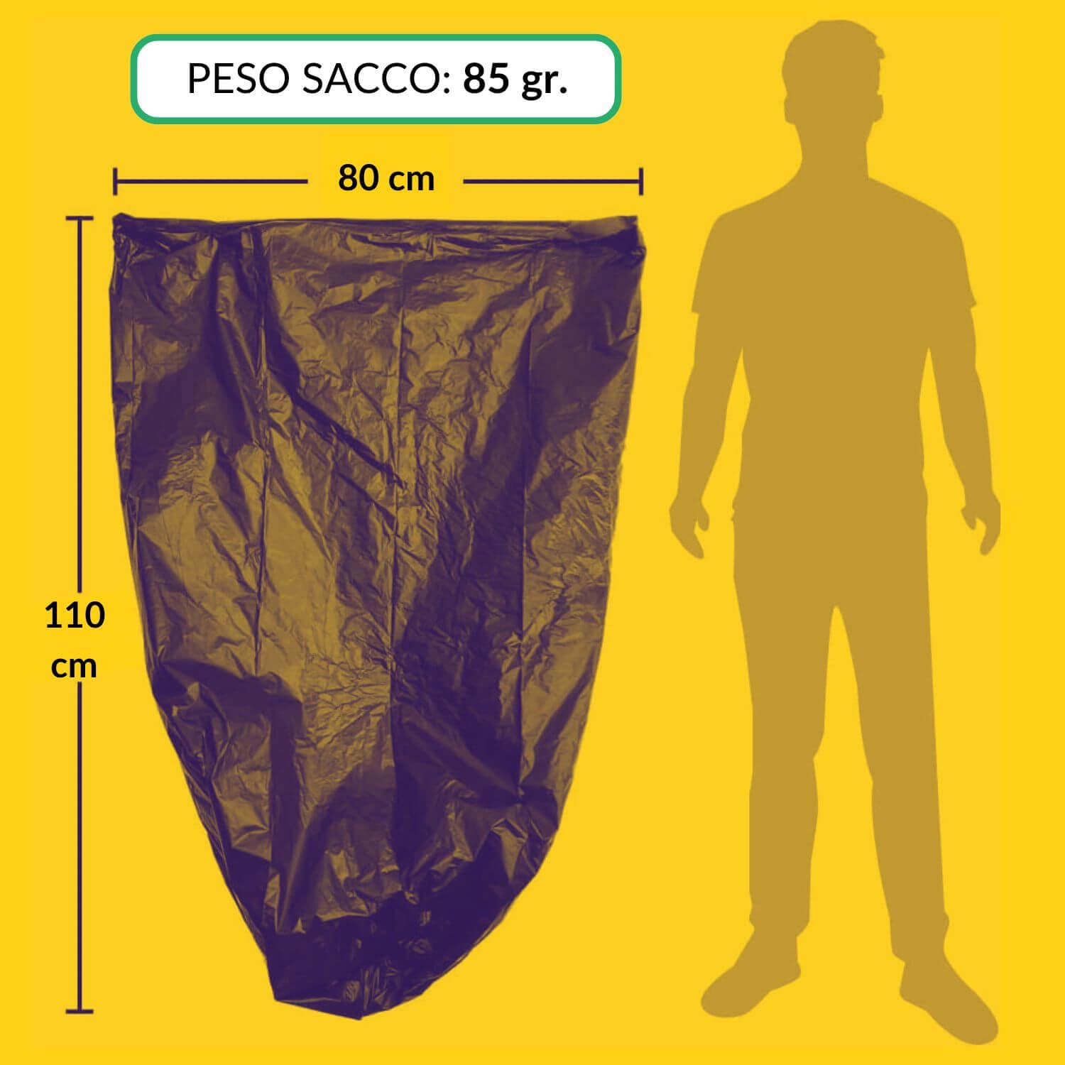250 Sacchi Neri Nettezza Immondizia Pattume | 80x110cm | 85 gr. 120 Litri | 25 Rotoli da 10 Unità | Resistenti, Ecologici e Conformi alle Normative, Made in Italy