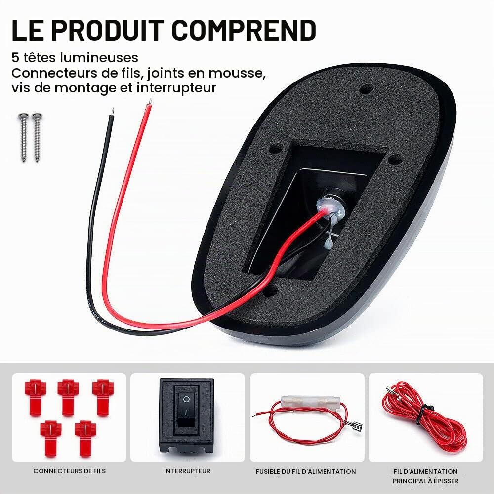 Baceyong 5pcs ambre LED cabine toit marqueur feux de dégagement en cours d'exécution lentille fumée voiture toit feux extérieurs pour 4x4 SUV J*eep RV, Les camionnettes F150 F250 F350 D*odge R-am GMC