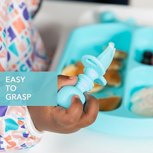 Vista 127 de Bumkins Juego de utensilios para bebé, cucharas de silicona para sumergir, autoalimentación, destete LED para bebés, aprendizaje de entrenador, A1