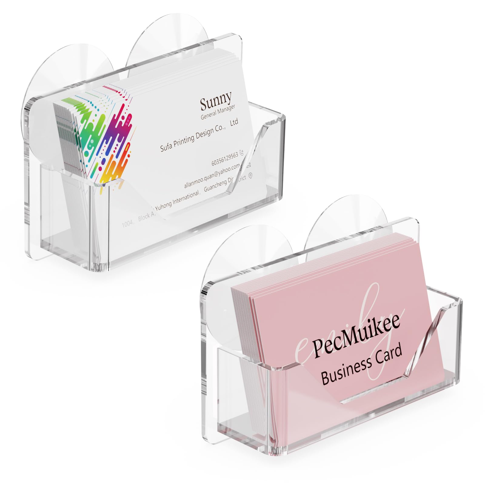 PecMuikee Window Mount Business Card Holder with Suction Cups，Clear Acrylic Business Card Display Stand,Multiple Business Card Holders for Office,
