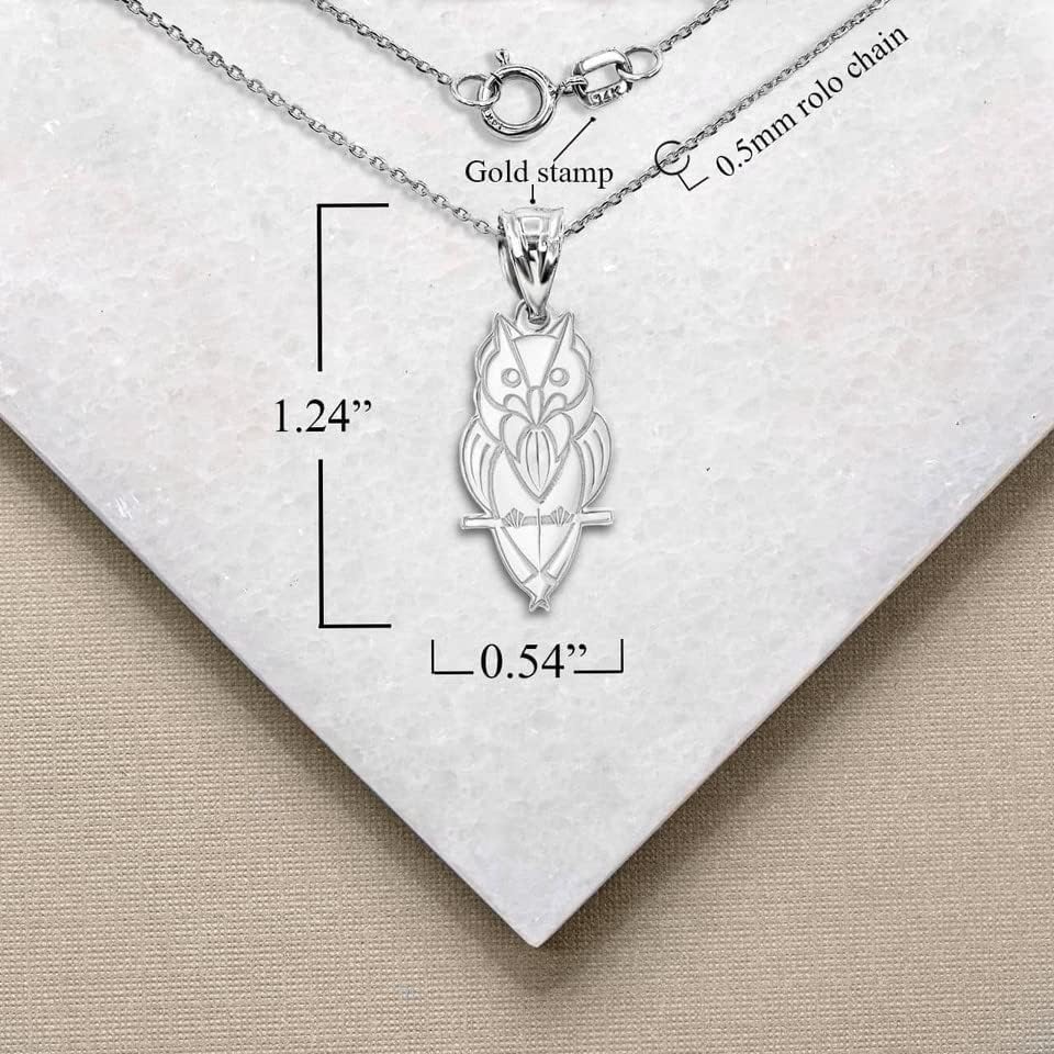 10K White Gold Owl Inspirational Jewelry Bird Animal Lover Pendant Necklace with Rolo Chain and Pendant only