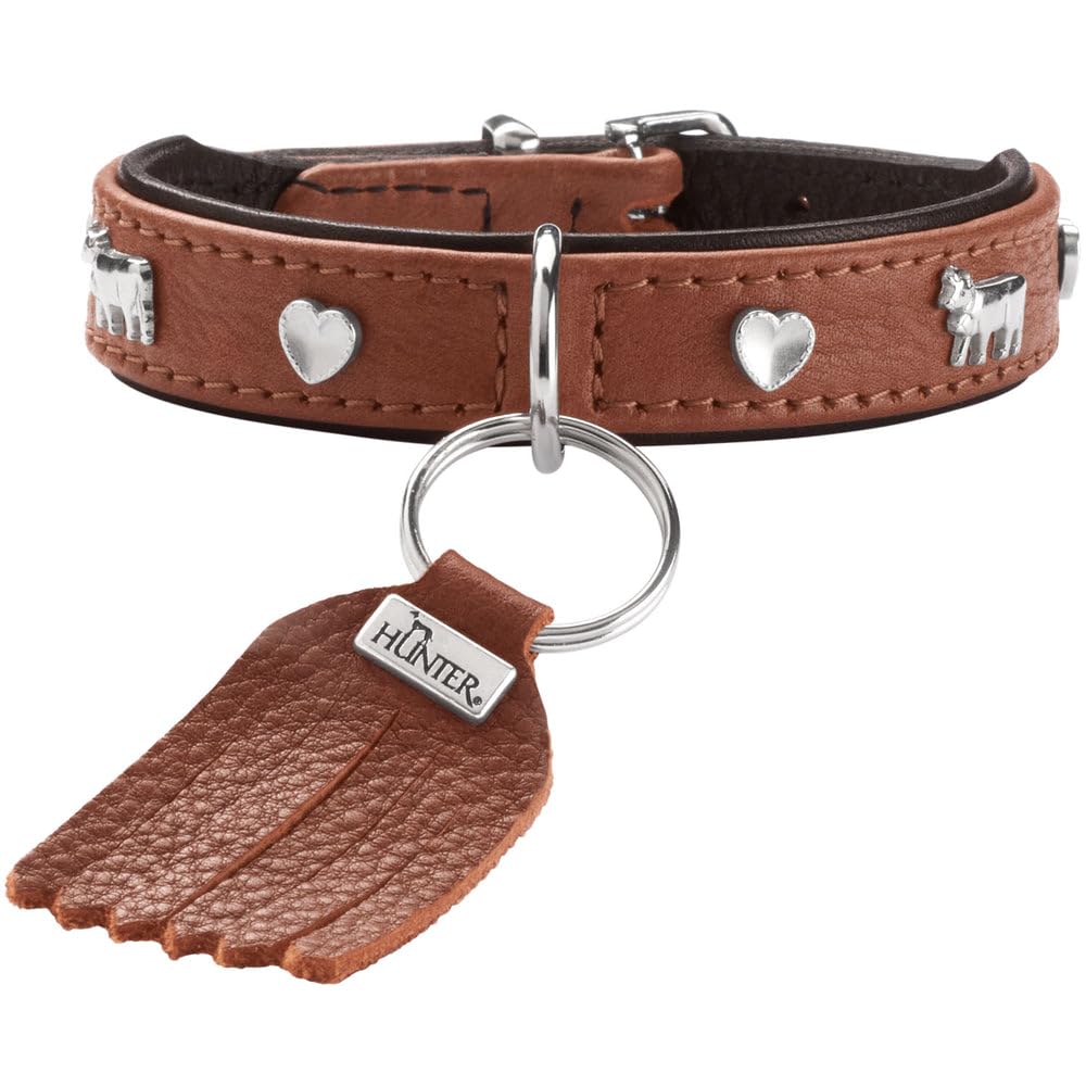 HUNTER MÜNCHEN Mini Dog Collar Cognac/Black for Small Dogs and Puppies Leather Elegant Costume Details Soft and Robust Fur Friendly Luxurious Sustainable Made in Germany Size: 27
